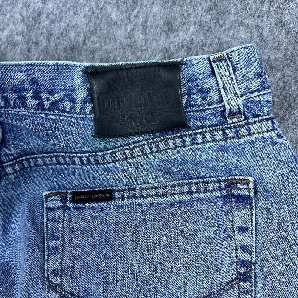 Vtg Harley Davidson Men's Jeans Light Wash Blue Denim Biker Cotton Y2K Sz 36x34